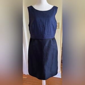 J. Crew Collection Navy and Black Dress Sleeveless Silk, Linen, Cotton Size 12